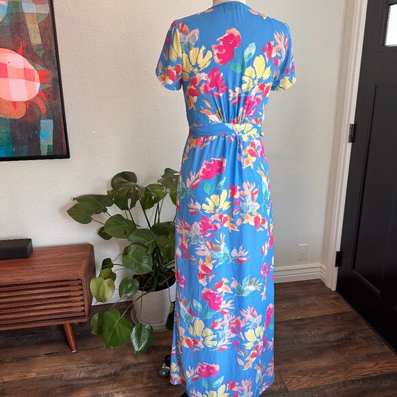 VICI Floral Summer Print V Neck Wrap Tie Long Maxi Flowy Dress Maximalism - Picture 3 of 12